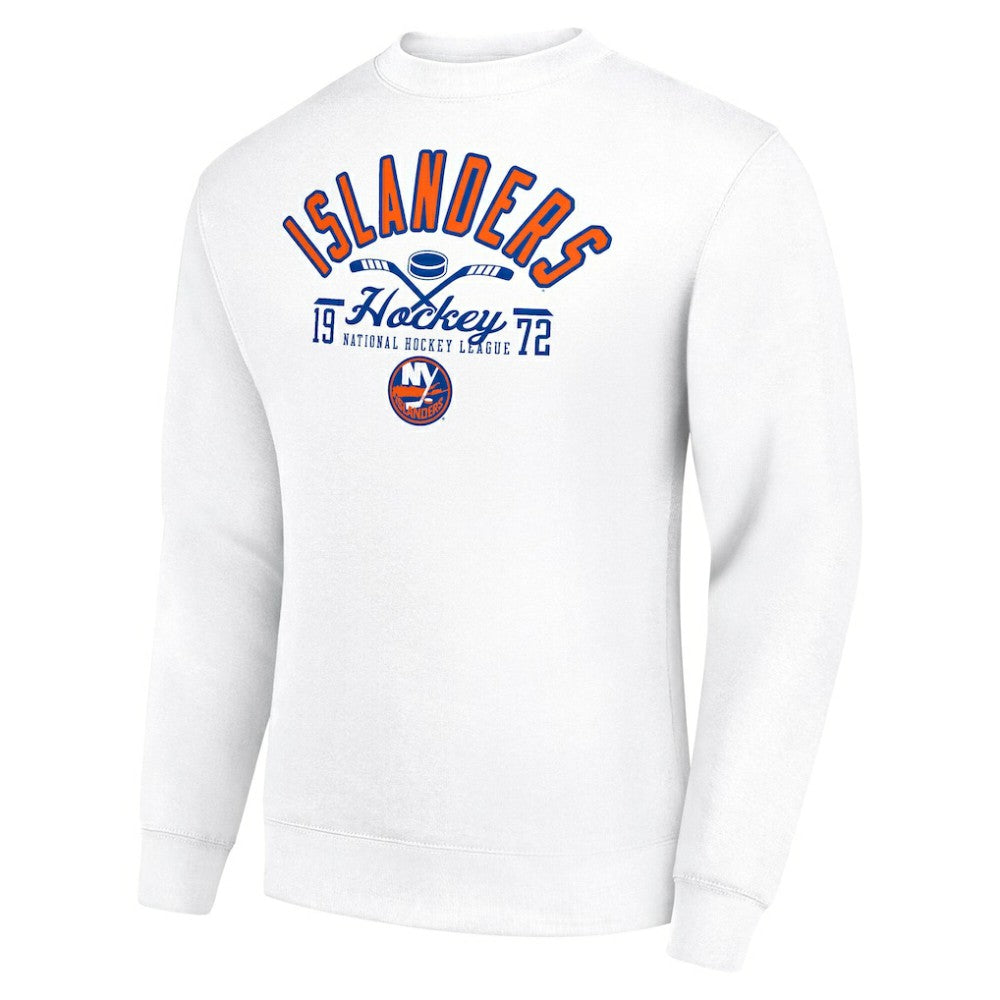 New York Islanders Starter Stick And Puck Logo Fleece Pullover Sweatshirt - White | NHL Clearance
