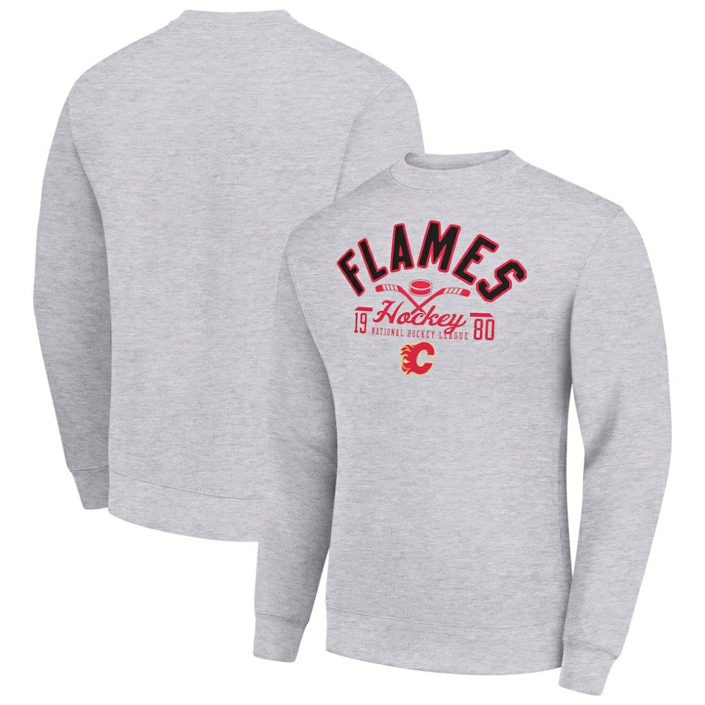 Calgary Flames Starter Stick And Puck Logo Fleece Pullover Sweatshirt - Heather Gray | NHL online