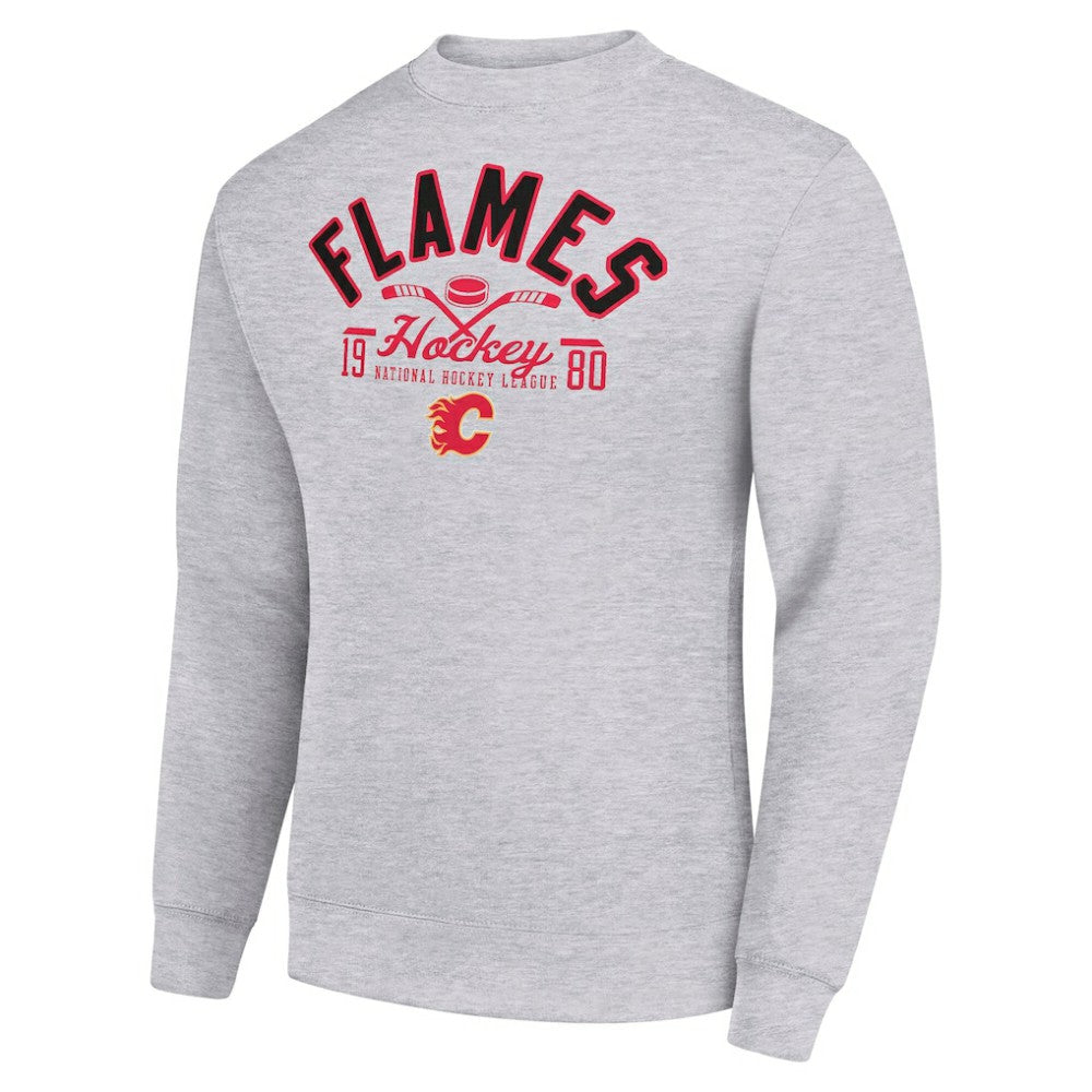 Calgary Flames Starter Stick And Puck Logo Fleece Pullover Sweatshirt - Heather Gray | NHL online