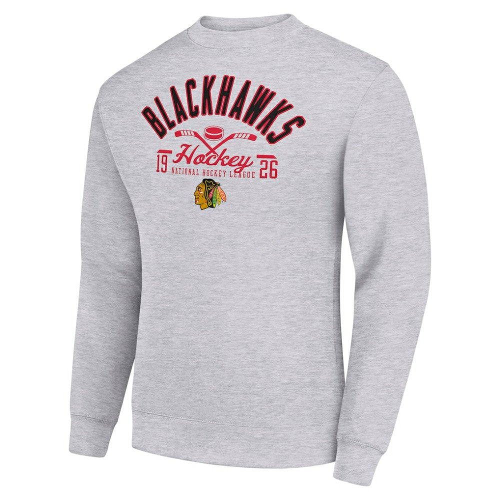 Chicago Blackhawks Starter Stick And Puck Logo Fleece Pullover Sweatshirt - Heather Gray | NHL on sale