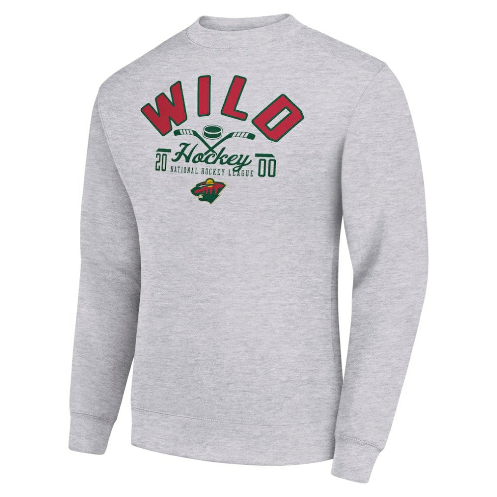 Minnesota Wild Starter Stick And Puck Logo Fleece Pullover Sweatshirt - Heather Gray | NHL Clearance