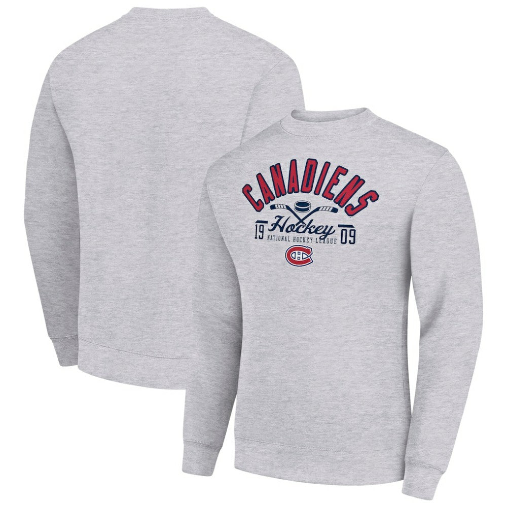 Montreal Canadiens Starter Stick And Puck Logo Fleece Pullover Sweatshirt - Heather Gray | NHL discount