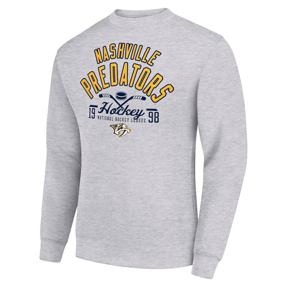 Nashville Predators Starter Stick And Puck Logo Fleece Pullover Sweatshirt - Heather Gray | NHL online