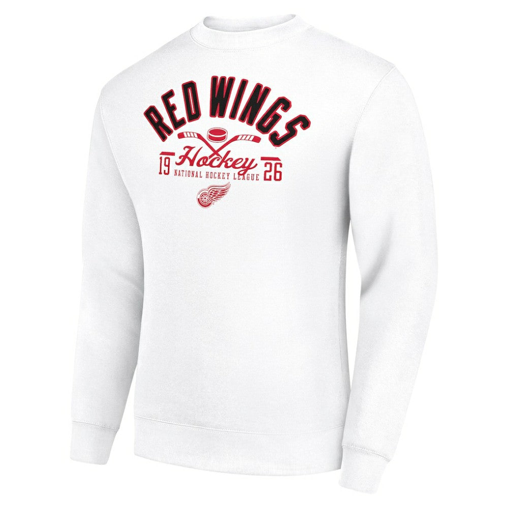 Detroit Red Wings Starter Stick And Puck Logo Fleece Pullover Sweatshirt - White | NHL sale