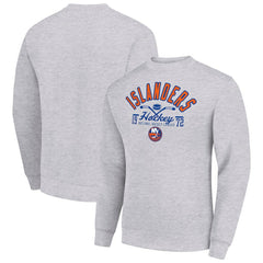 New York Islanders Starter Stick And Puck Logo Fleece Pullover Sweatshirt - Heather Gray | NHL Lifestyle