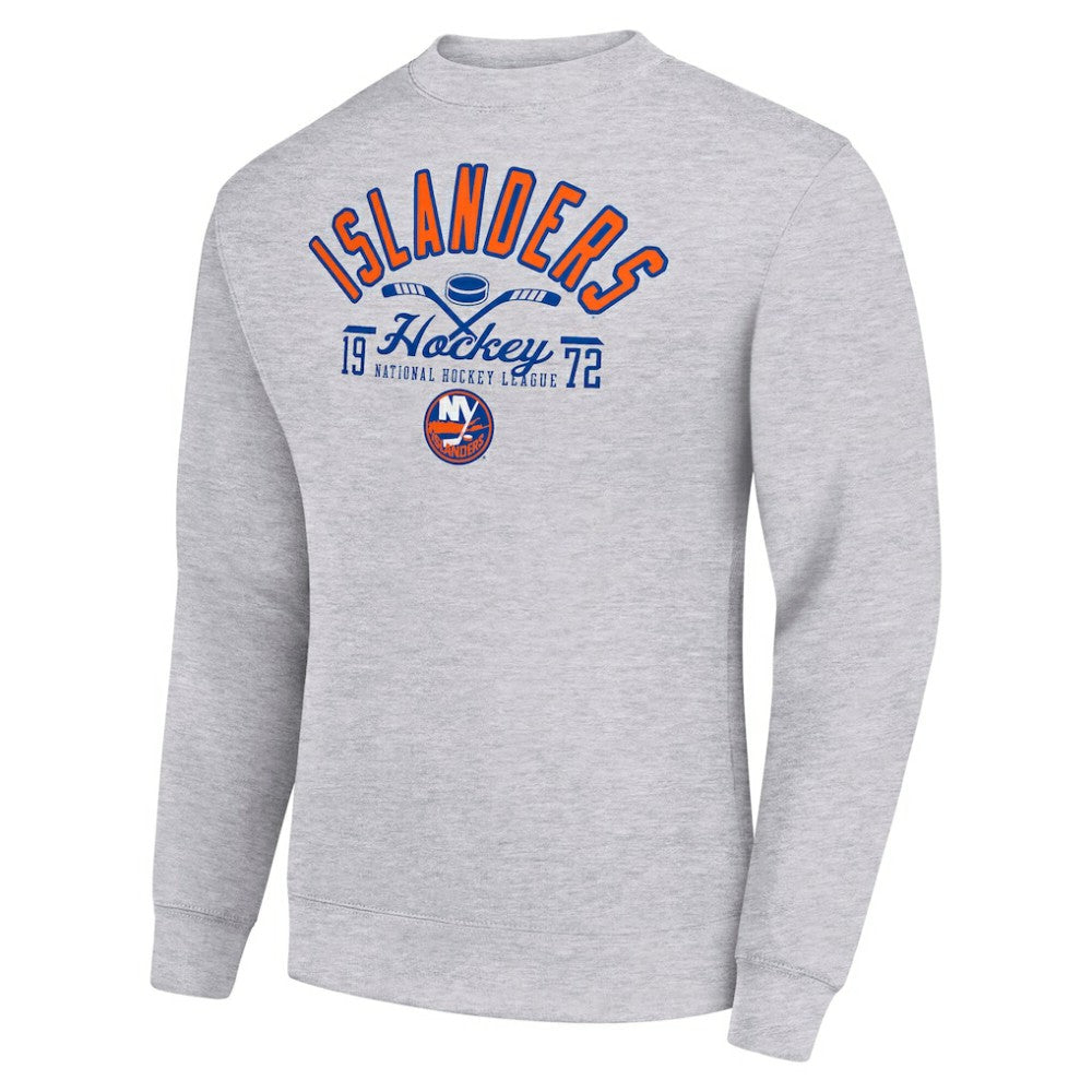 New York Islanders Starter Stick And Puck Logo Fleece Pullover Sweatshirt - Heather Gray | NHL Lifestyle