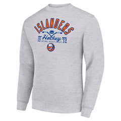 New York Islanders Starter Stick And Puck Logo Fleece Pullover Sweatshirt - Heather Gray | NHL Lifestyle