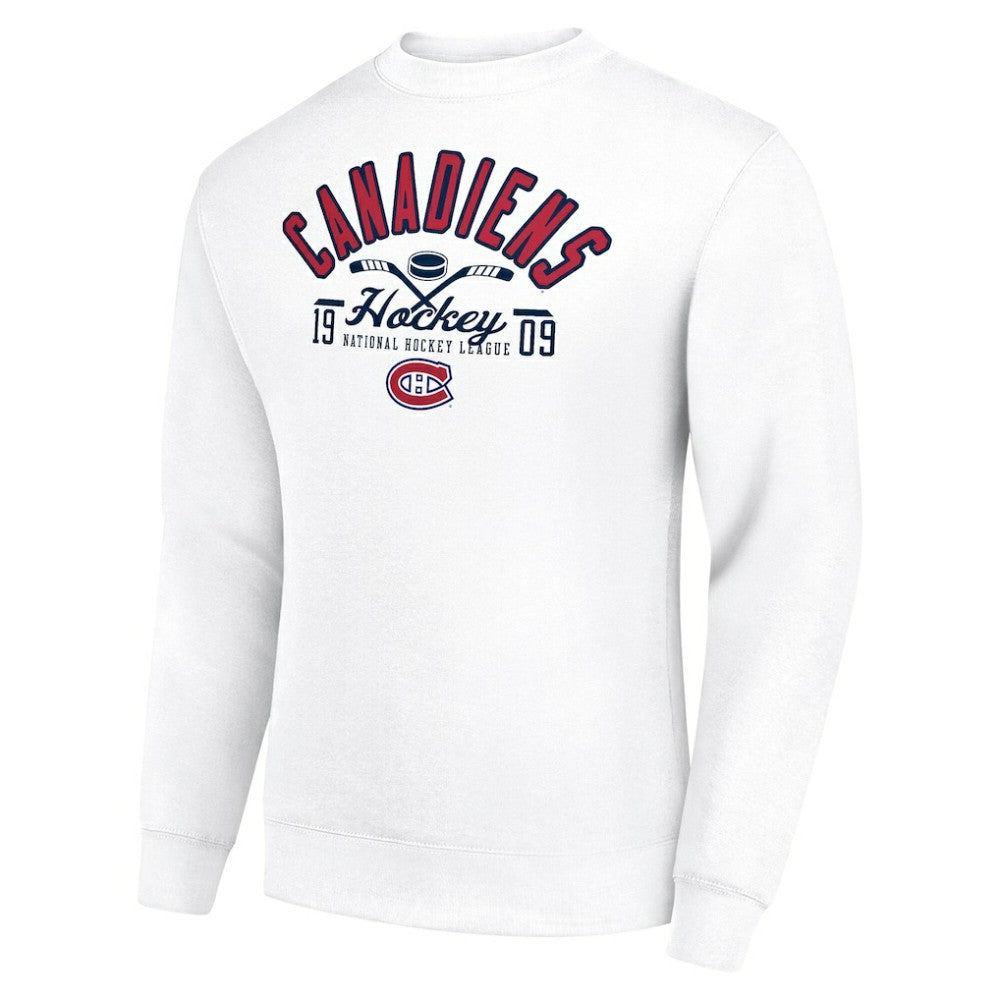 Montreal Canadiens Starter Stick And Puck Logo Fleece Pullover Sweatshirt - White | NHL Lifestyle