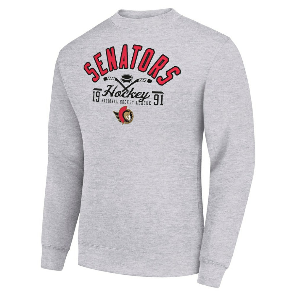 Ottawa Senators Starter Stick And Puck Logo Fleece Pullover Sweatshirt - Heather Gray | NHL online