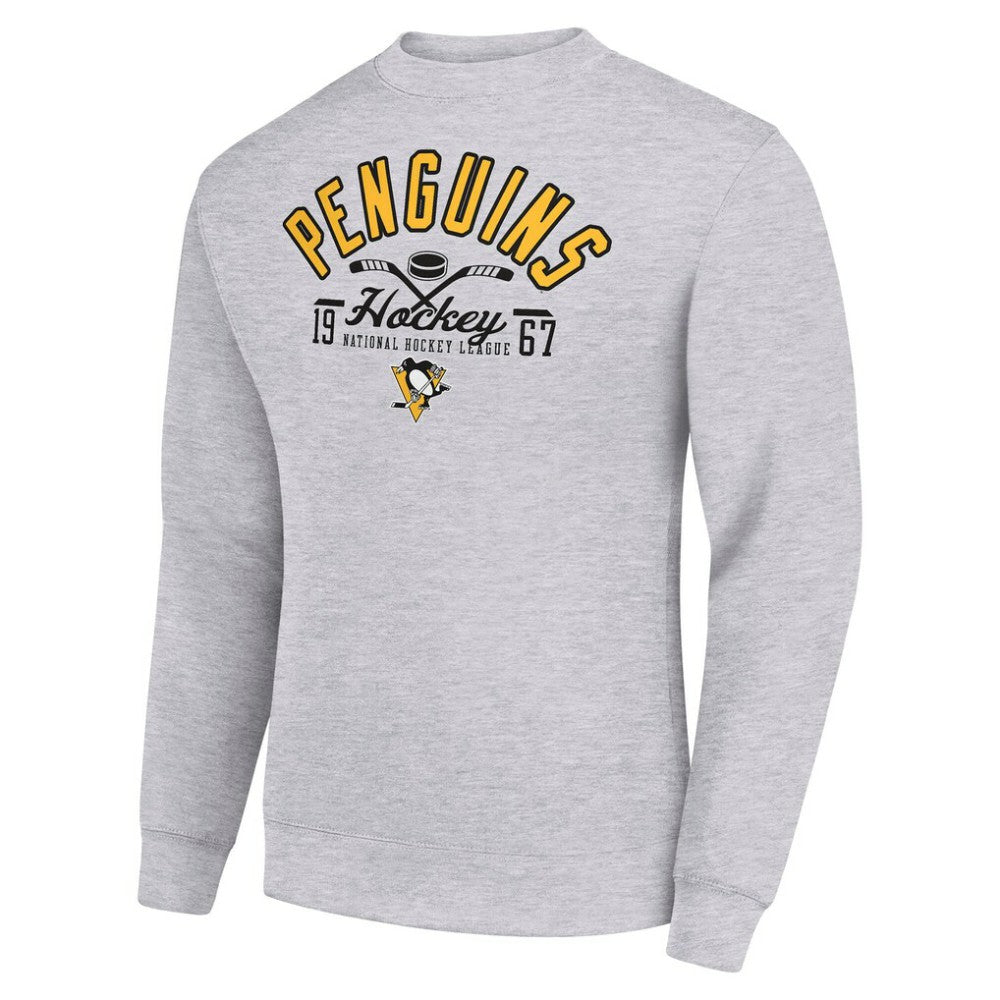 Pittsburgh Penguins Starter Stick And Puck Logo Fleece Pullover Sweatshirt - Heather Gray | NHL Lifestyle