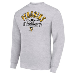 Pittsburgh Penguins Starter Stick And Puck Logo Fleece Pullover Sweatshirt - Heather Gray | NHL Lifestyle