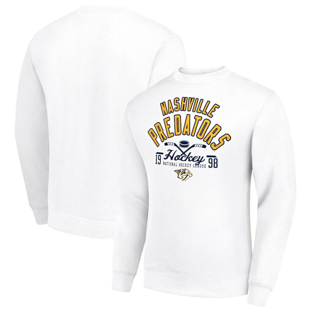 Nashville Predators Starter Stick And Puck Logo Fleece Pullover Sweatshirt - White | NHL Clearance