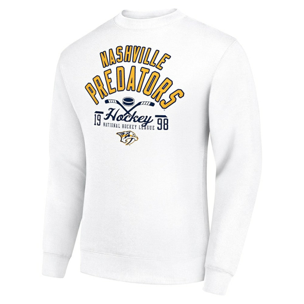 Nashville Predators Starter Stick And Puck Logo Fleece Pullover Sweatshirt - White | NHL Clearance