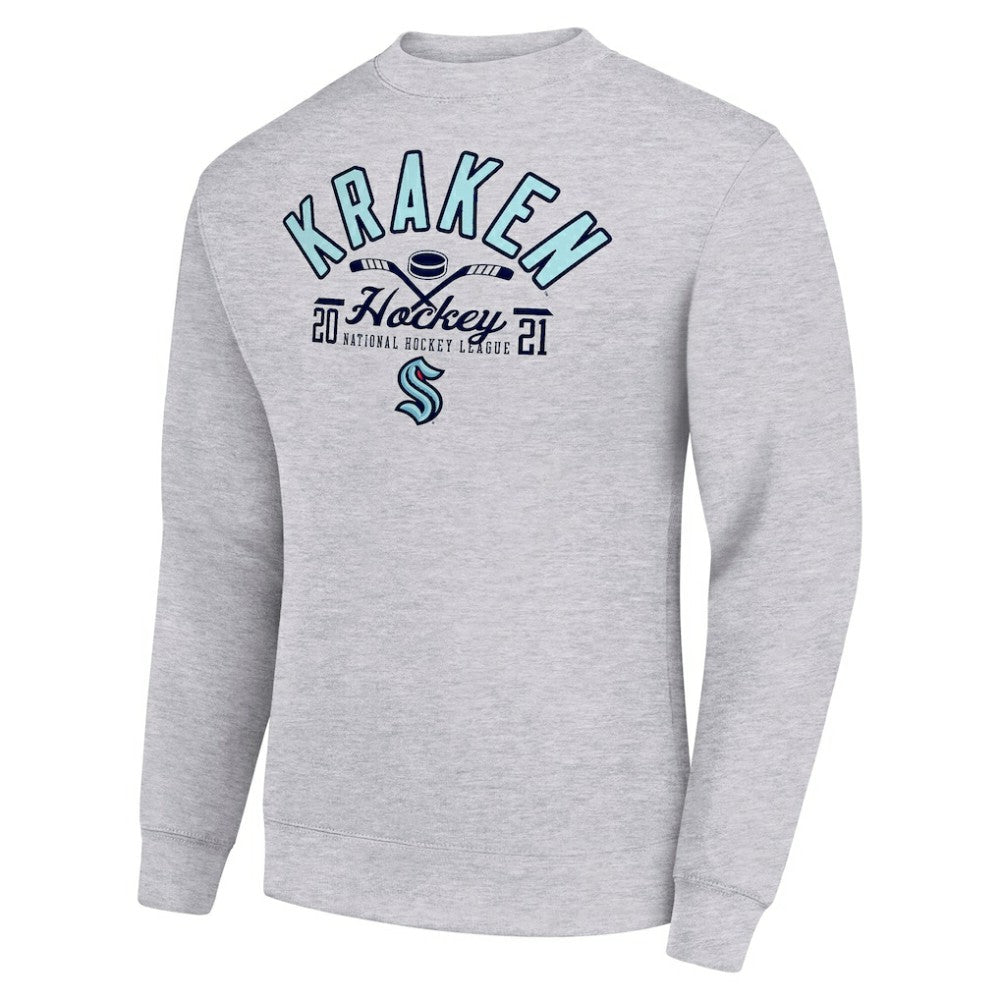 Seattle Kraken Starter Stick And Puck Logo Fleece Pullover Sweatshirt - Heather Gray | NHL on sale