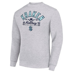 Seattle Kraken Starter Stick And Puck Logo Fleece Pullover Sweatshirt - Heather Gray | NHL on sale