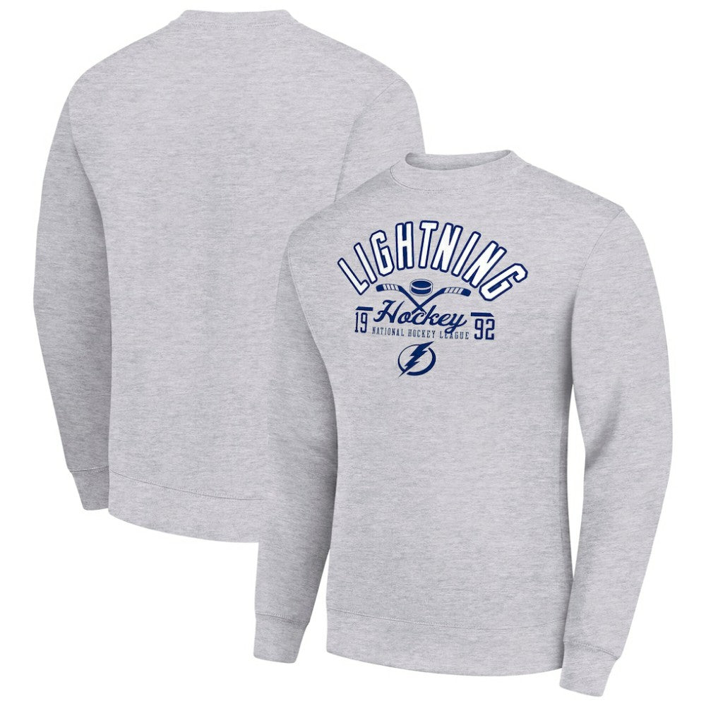 Tampa Bay Lightning Starter Stick And Puck Logo Fleece Pullover Sweatshirt - Heather Gray | NHL Lifestyle