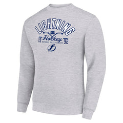 Tampa Bay Lightning Starter Stick And Puck Logo Fleece Pullover Sweatshirt - Heather Gray | NHL Lifestyle