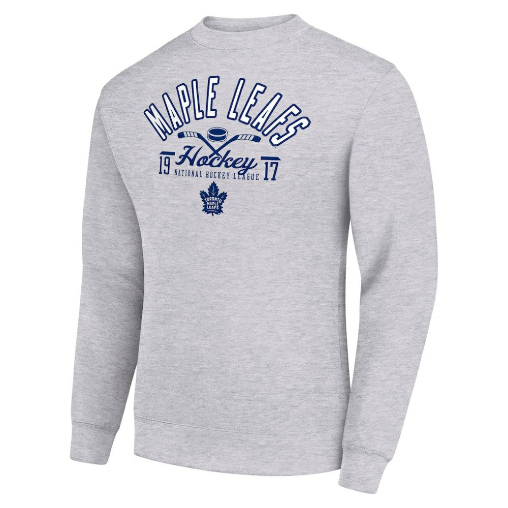 Toronto Maple Leafs Starter Stick And Puck Logo Fleece Pullover Sweatshirt - Heather Gray | NHL Lifestyle