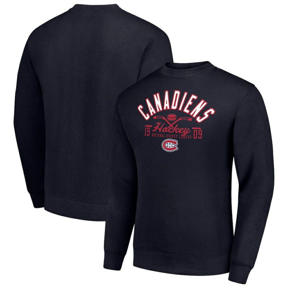Montreal Canadiens Starter Stick And Puck Logo Fleece Pullover Sweatshirt - Navy | NHL discount