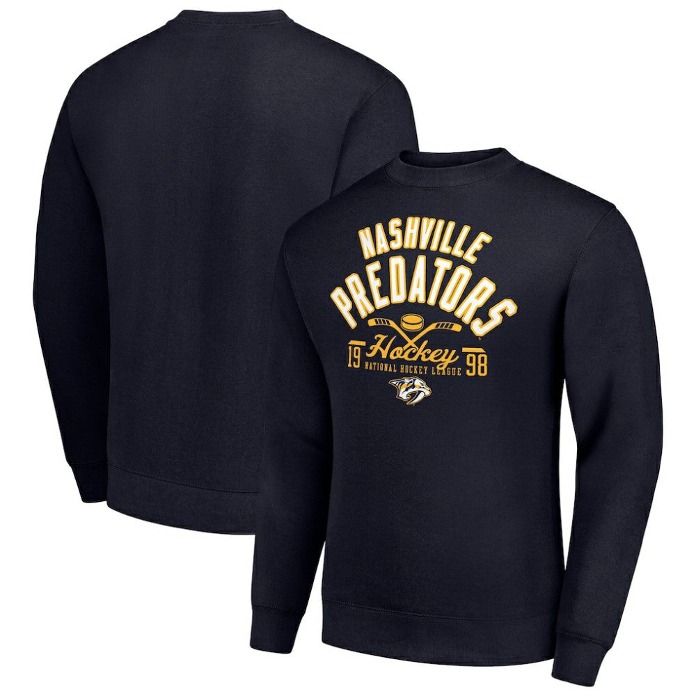 Nashville Predators Starter Stick And Puck Logo Fleece Pullover Sweatshirt - Navy | NHL on sale