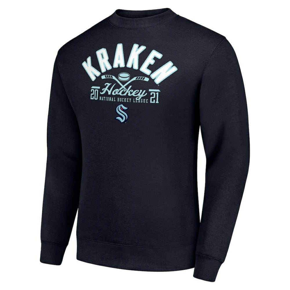 Seattle Kraken Starter Stick And Puck Logo Fleece Pullover Sweatshirt - Navy | NHL discount