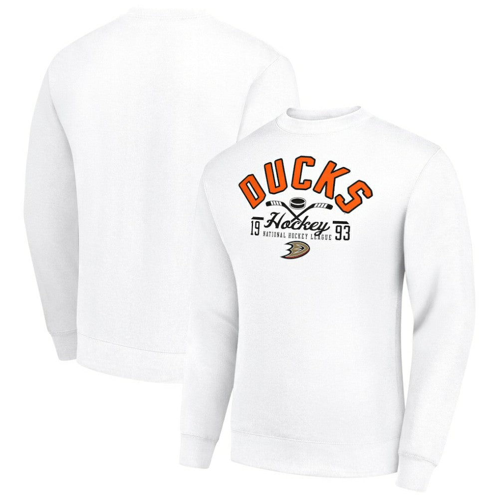 Anaheim Ducks Starter Stick And Puck Logo Fleece Pullover Sweatshirt - White | NHL near me