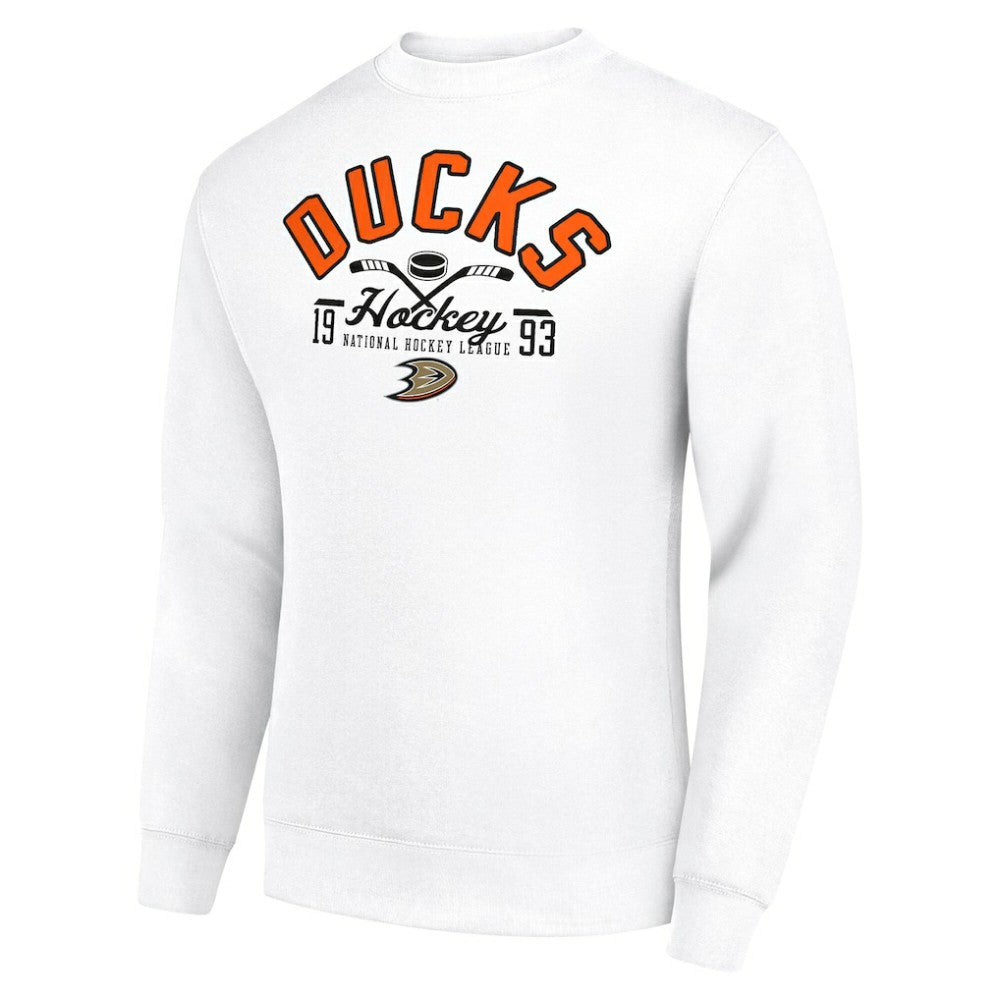 Anaheim Ducks Starter Stick And Puck Logo Fleece Pullover Sweatshirt - White | NHL near me