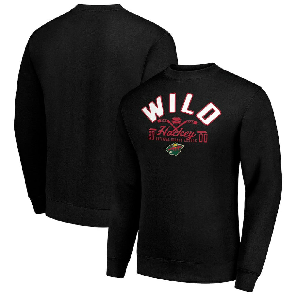 Minnesota Wild Starter Stick And Puck Logo Fleece Pullover Sweatshirt - Black | NHL near me
