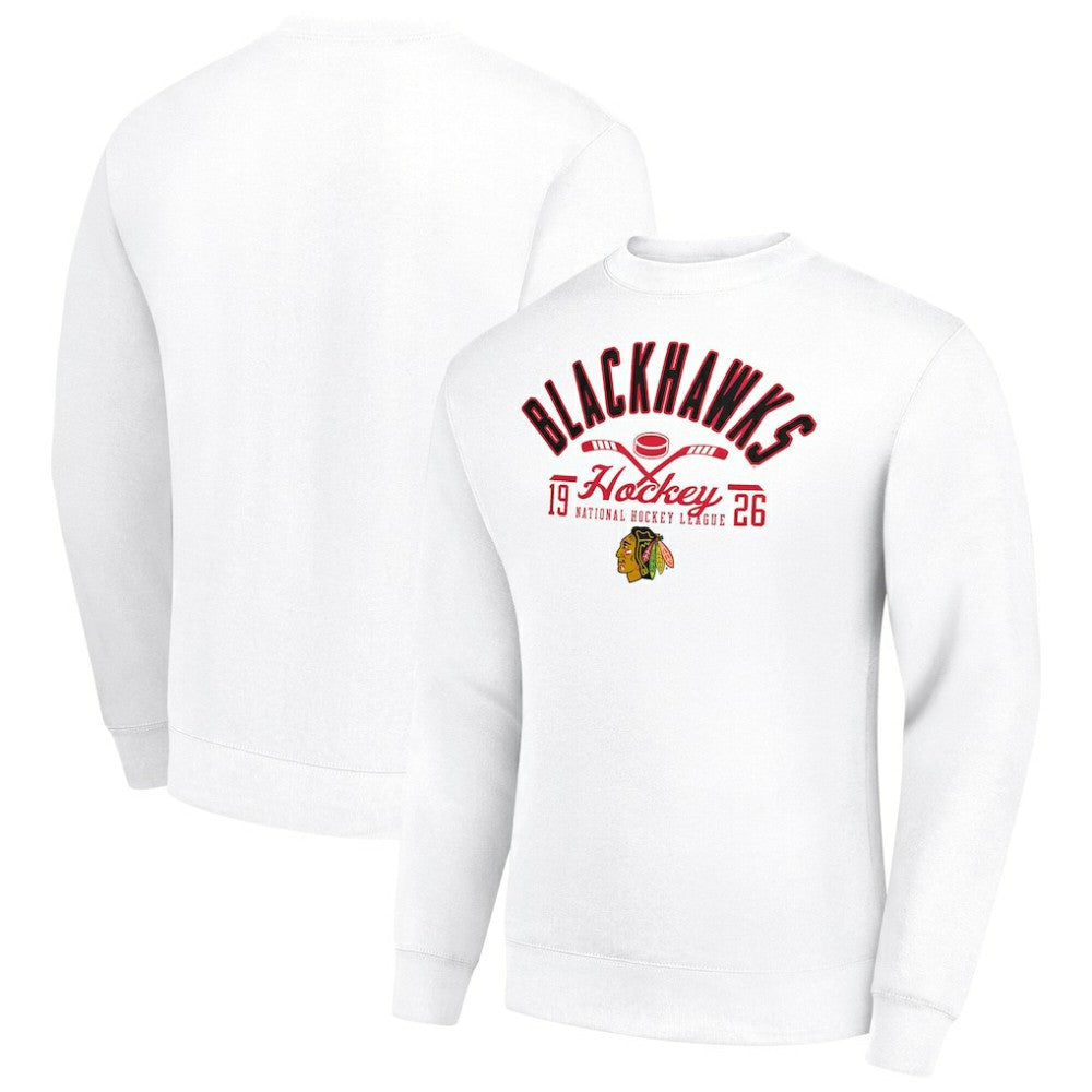 Chicago Blackhawks Starter Stick And Puck Logo Fleece Pullover Sweatshirt - White | NHL near me