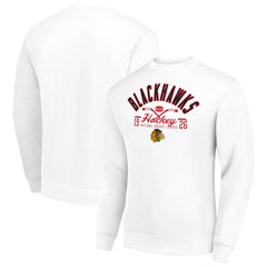 Chicago Blackhawks Starter Stick And Puck Logo Fleece Pullover Sweatshirt - White | NHL near me