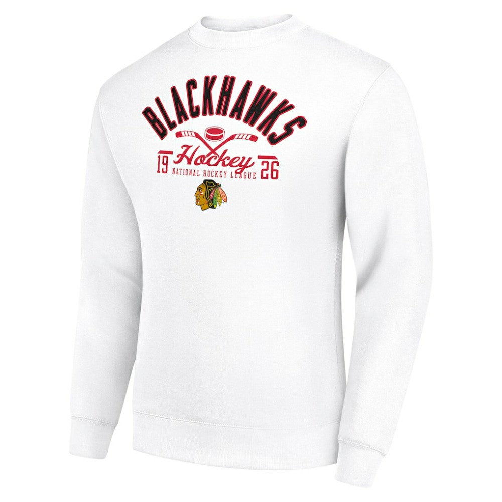 Chicago Blackhawks Starter Stick And Puck Logo Fleece Pullover Sweatshirt - White | NHL near me