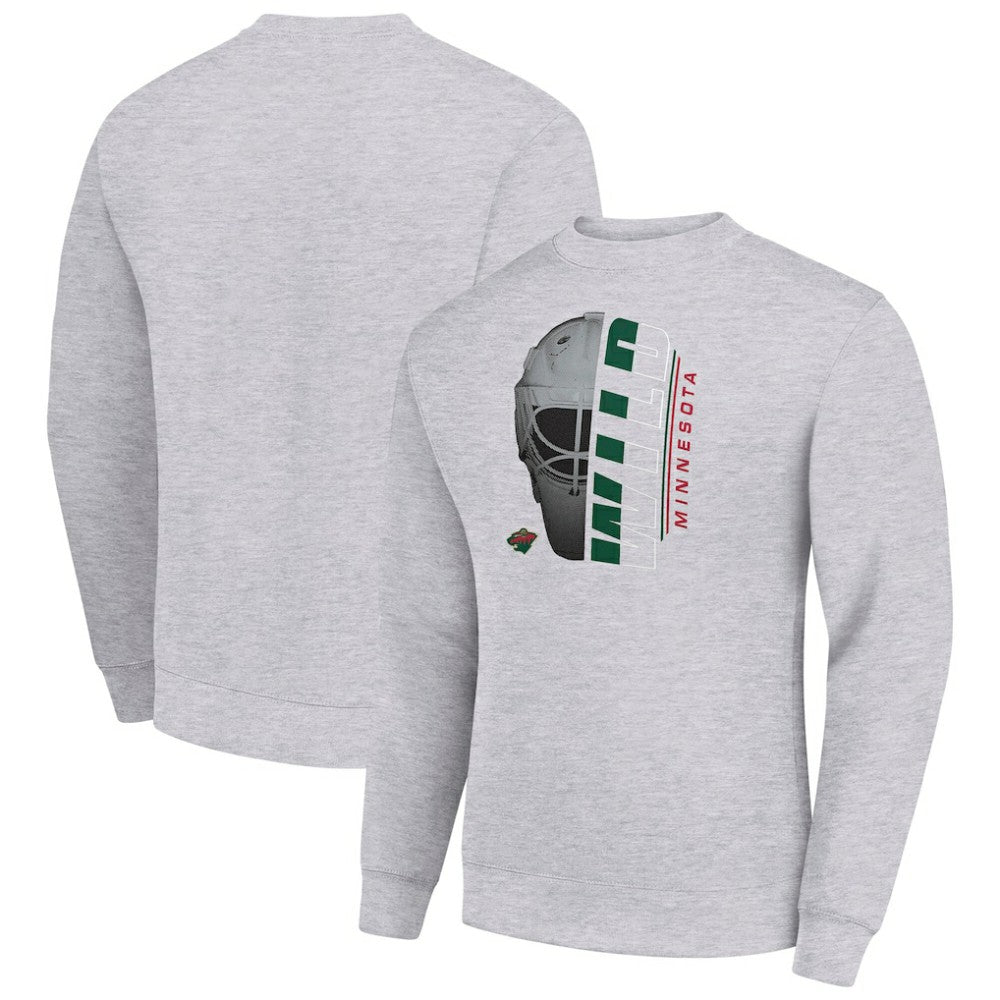 Minnesota Wild Starter  Half Helmet Team Logo Pullover Sweatshirt - Heather Gray | NHL Clearance