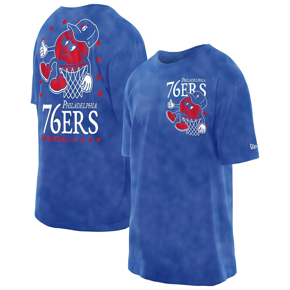 New Era Philadelphia 76ers Old School Sport Enzyme Wash Oversized T-Shirt Royal
