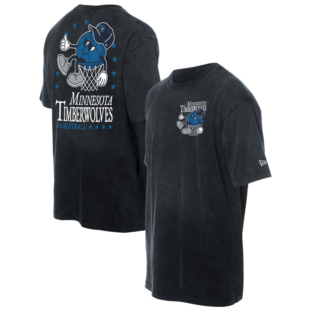 New Era Minnesota Timberwolves Old School Sport Enzyme Wash Oversized T-Shirt Black
