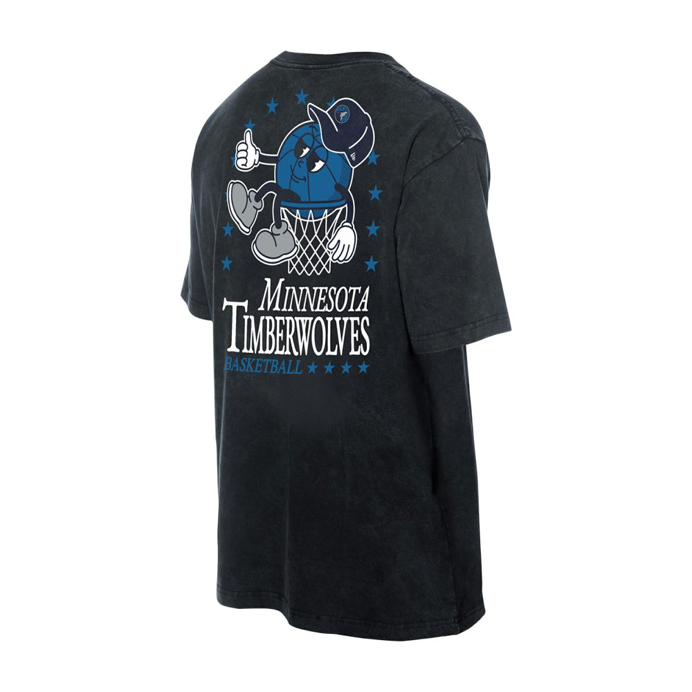 New Era Minnesota Timberwolves Old School Sport Enzyme Wash Oversized T-Shirt Black