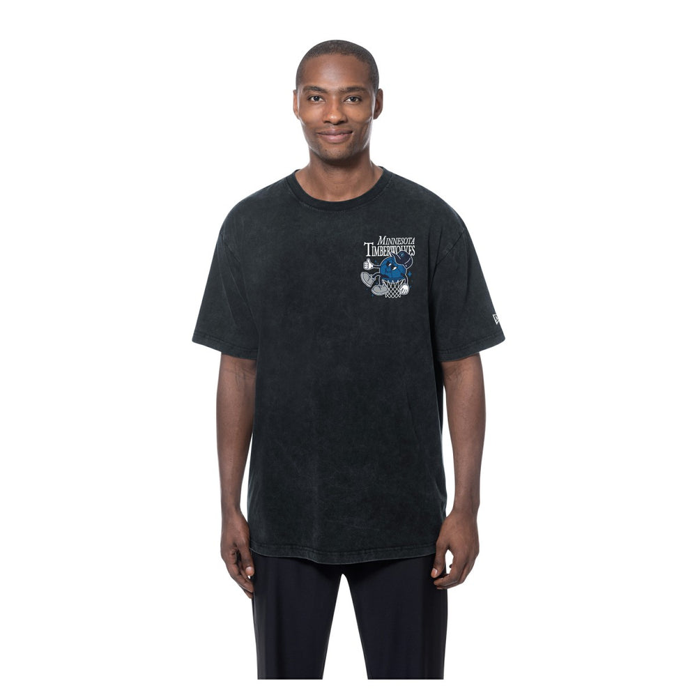 New Era Minnesota Timberwolves Old School Sport Enzyme Wash Oversized T-Shirt Black