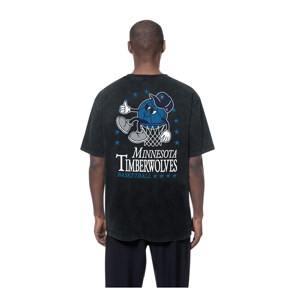 New Era Minnesota Timberwolves Old School Sport Enzyme Wash Oversized T-Shirt Black