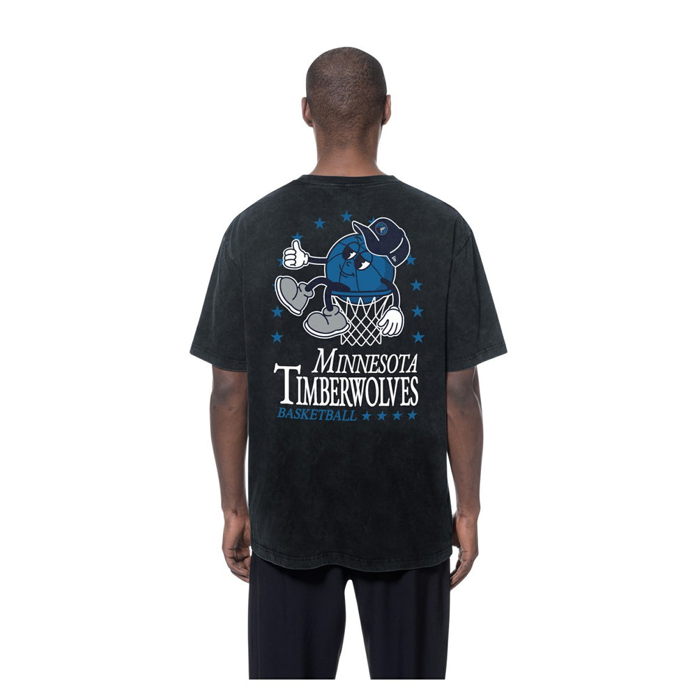 New Era Minnesota Timberwolves Old School Sport Enzyme Wash Oversized T-Shirt Black