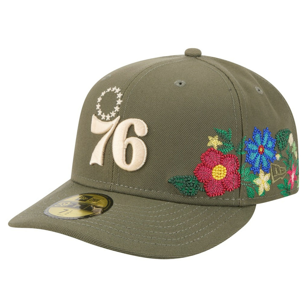 New Era Philadelphia 76ers Tonal Florals 59FIFTY Fitted Hat Olive