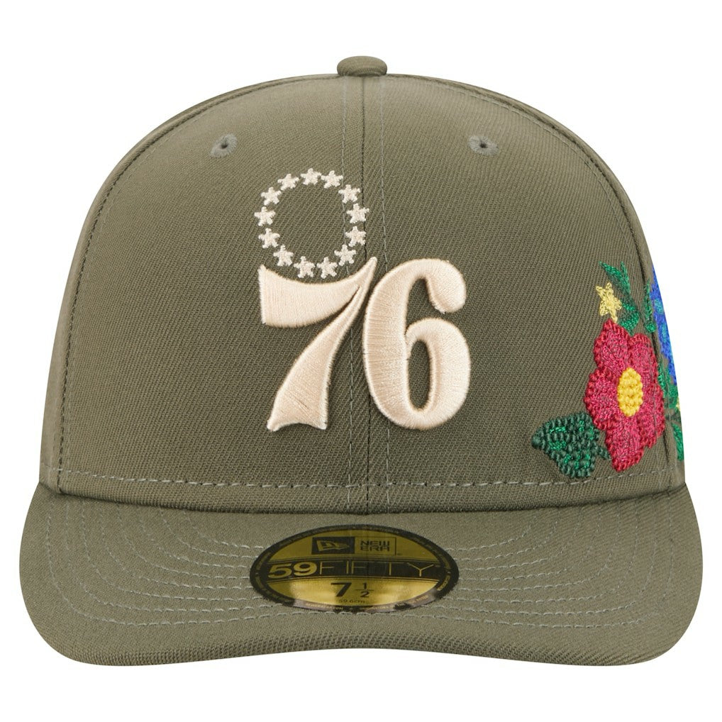 New Era Philadelphia 76ers Tonal Florals 59FIFTY Fitted Hat Olive