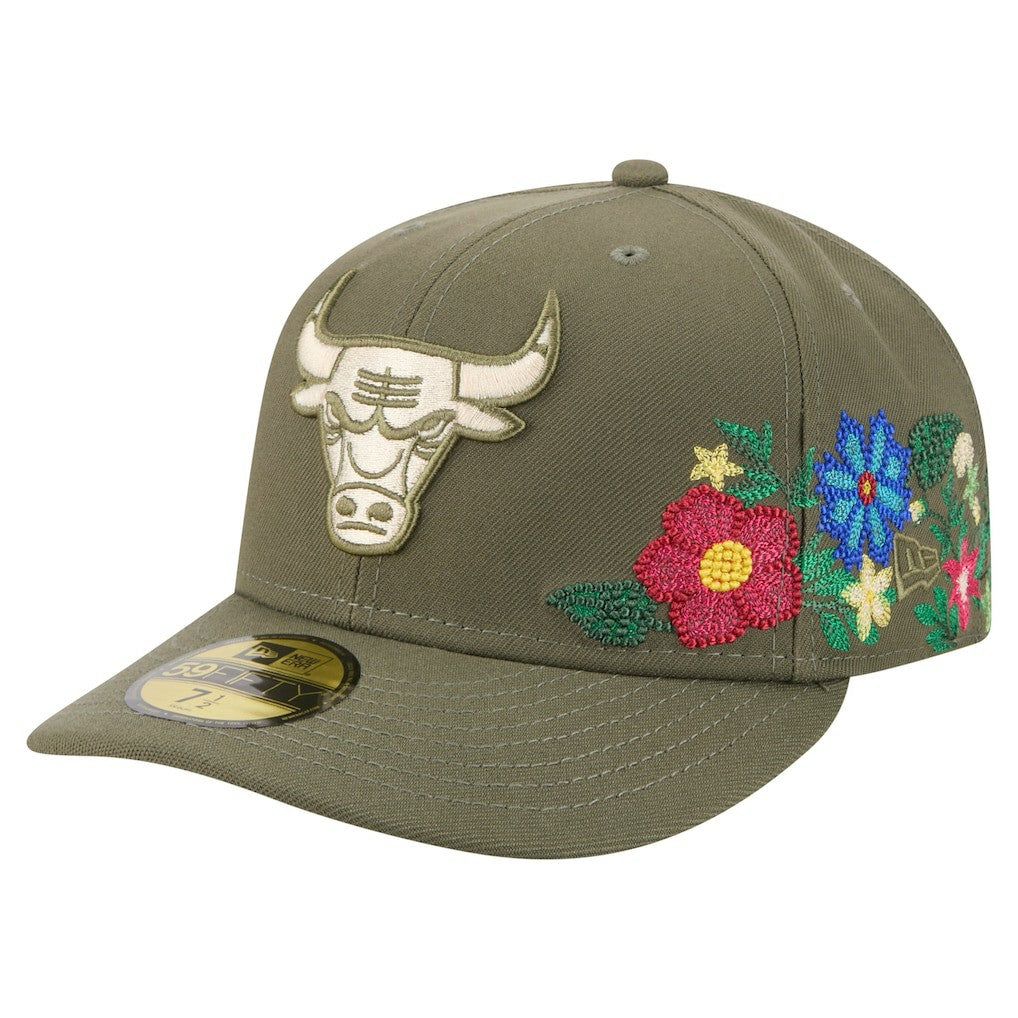 New Era Chicago Bulls Tonal Florals 59FIFTY Fitted Hat Olive