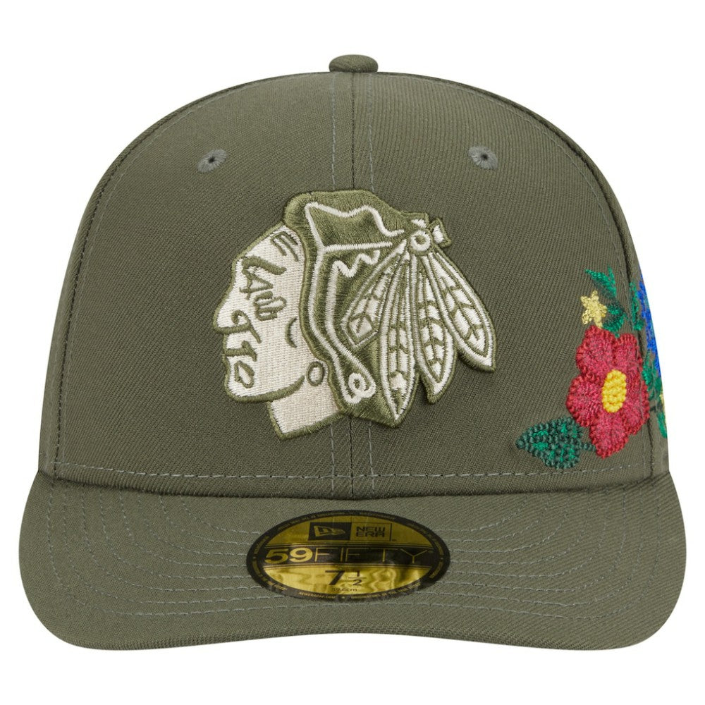 Chicago Blackhawks New Era Tonal Florals 59FIFTY Fitted Hat - Olive | New Era on sale