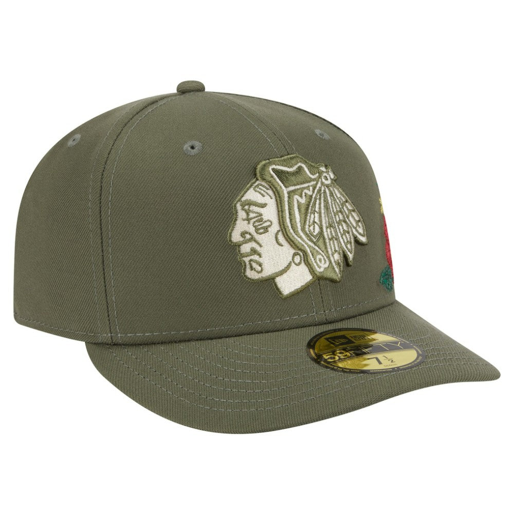 Chicago Blackhawks New Era Tonal Florals 59FIFTY Fitted Hat - Olive | New Era on sale