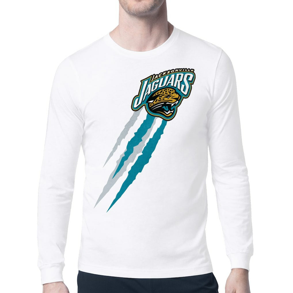 Jacksonville Jaguars Starter Retro Team Logo Color Scratch Long Sleeve T-Shirt - White - NFL