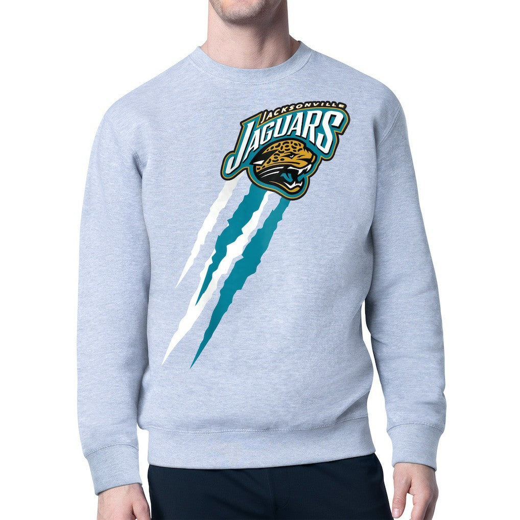 Jacksonville Jaguars Starter Retro Team Logo Color Scratch Pullover Sweatshirt - Heather Gray - NFL
