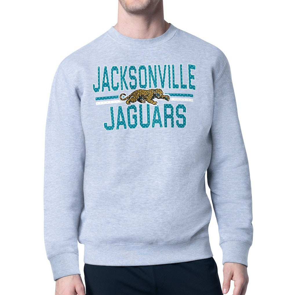 Jacksonville Jaguars Starter Mesh Look Retro Team Logo Pullover Sweatshirt - Heather Gray - NFL