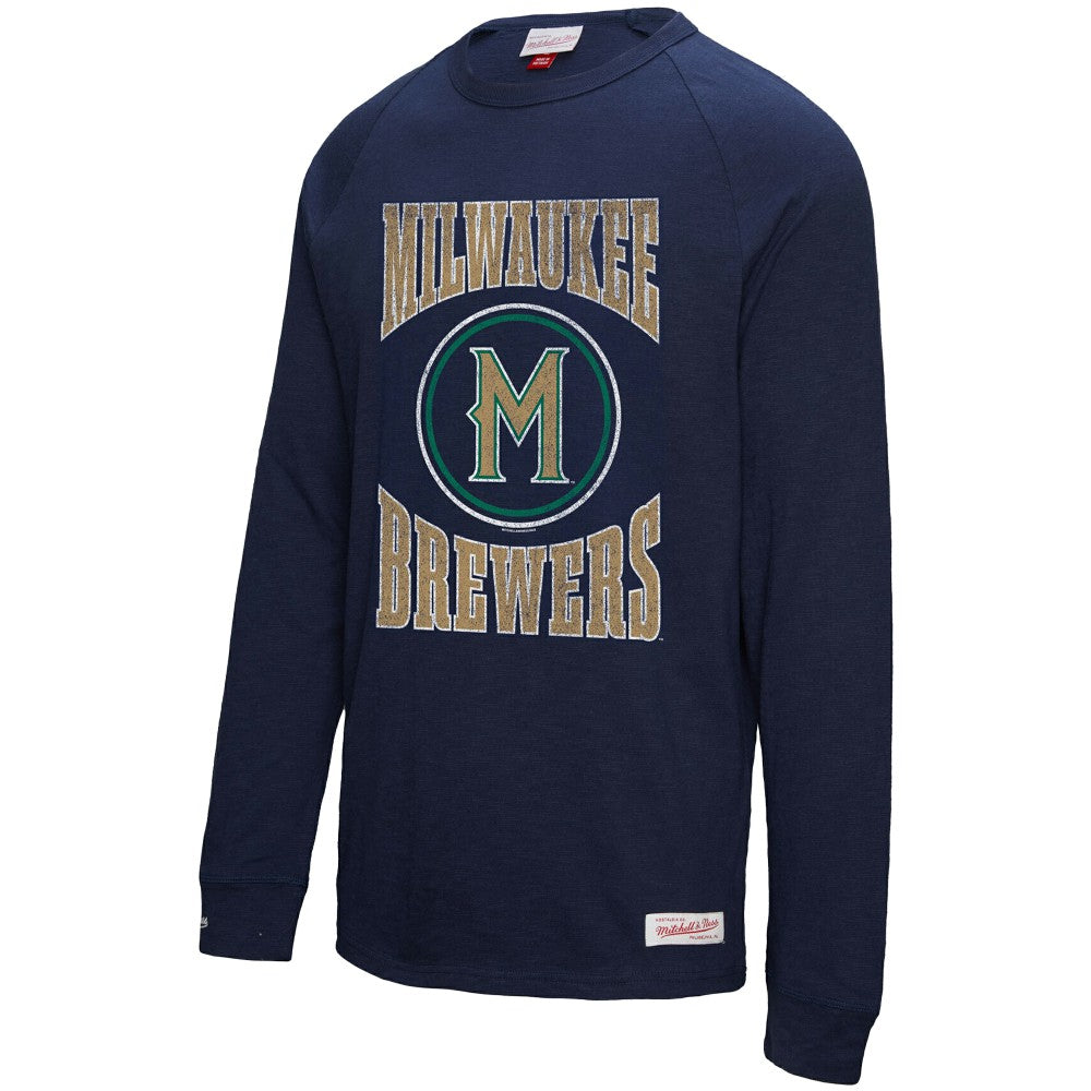Milwaukee Brewers Mitchell & Ness Arched Logo Slub Long Sleeve T-Shirt Outlet