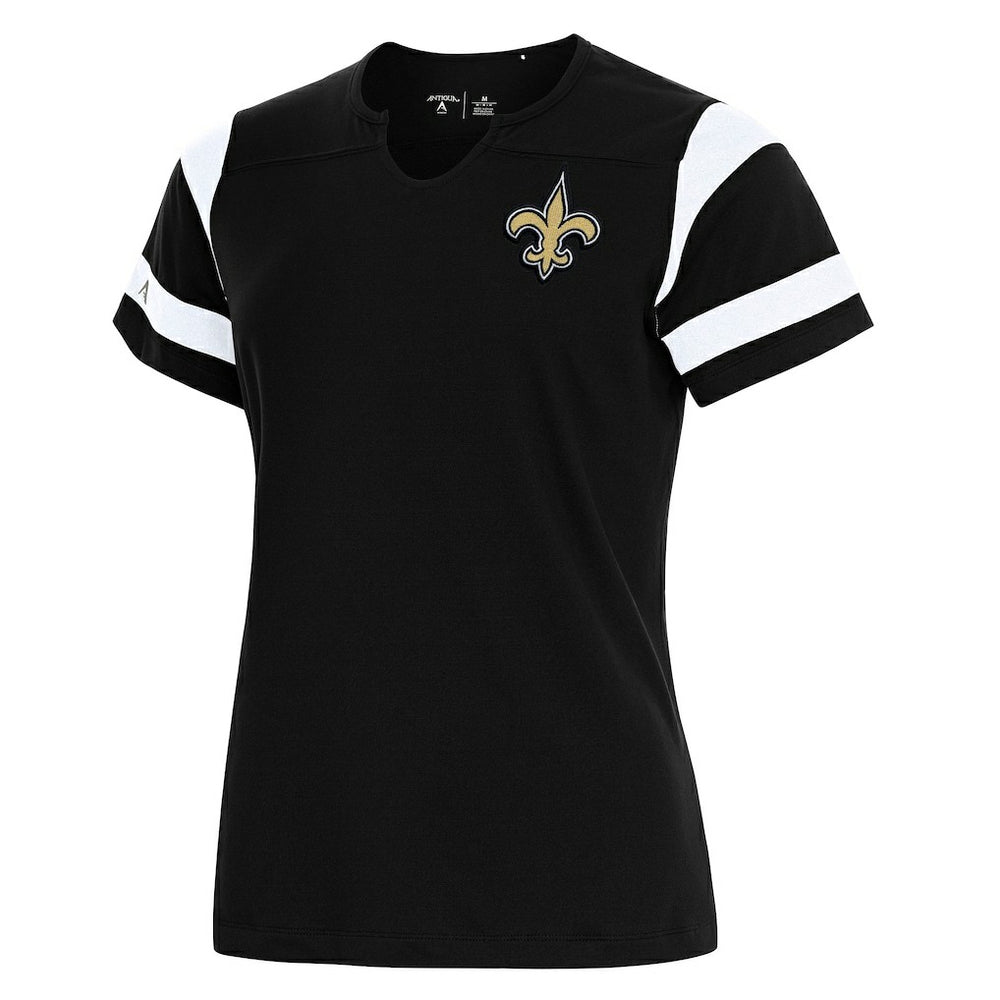 New Orleans Saints Antigua Women's Encounter Short Sleeve Notch Neck Top - Black - NFL