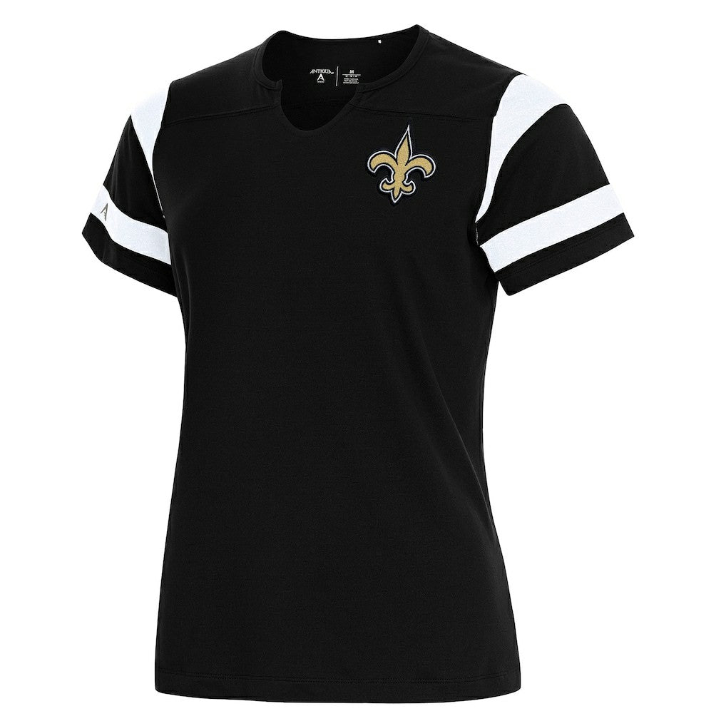 New Orleans Saints Antigua Women's Encounter Short Sleeve Notch Neck Top - Black - NFL