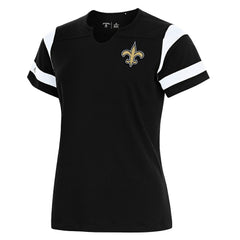 New Orleans Saints Antigua Women's Encounter Short Sleeve Notch Neck Top - Black - NFL